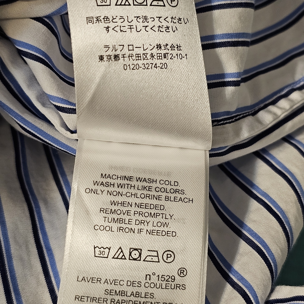 Lauren Ralph Lauren Striped Bib-Front Tuxedo Shirt XL Blue White Band Collar - Picture 8 of 9